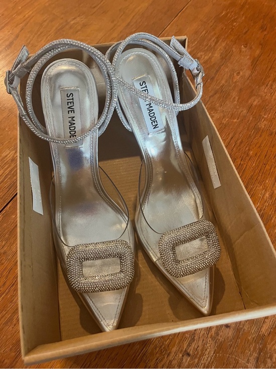Steve Madden Shoes - Steve Madden Silver Rhinestone Buckle Pointed Ankle-Strap Pumps